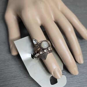 Elegant Bronze Gold Tone, Rhinestone and White Ring Set